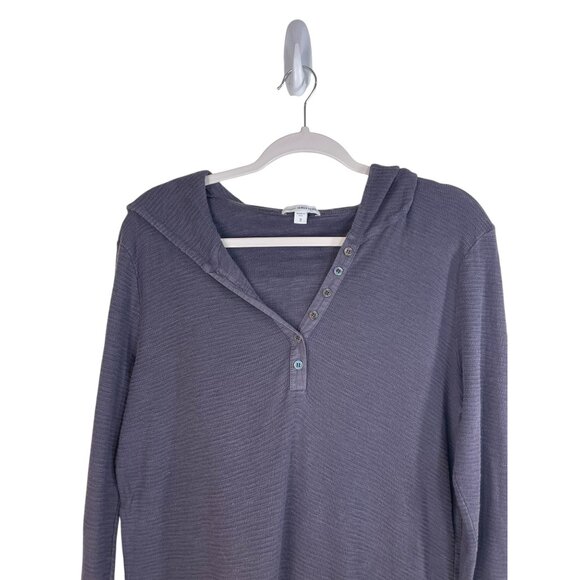 Standard James Perse Womens Charcoal Gray Waffle Knit Hoodie Top Size 3 - Picture 4 of 10